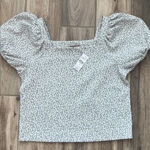NEW LOFT Puff Sleeve Blouse - Light Gray